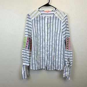 Vilagallo Women's 40 US 6 Stripe Embroidered Button DownTop